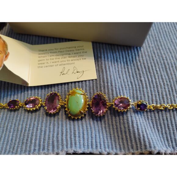 Paul Deasy Turquoise/Amethyst Bracelet 925 UTC India Brand New In Box - Picture 4 of 10
